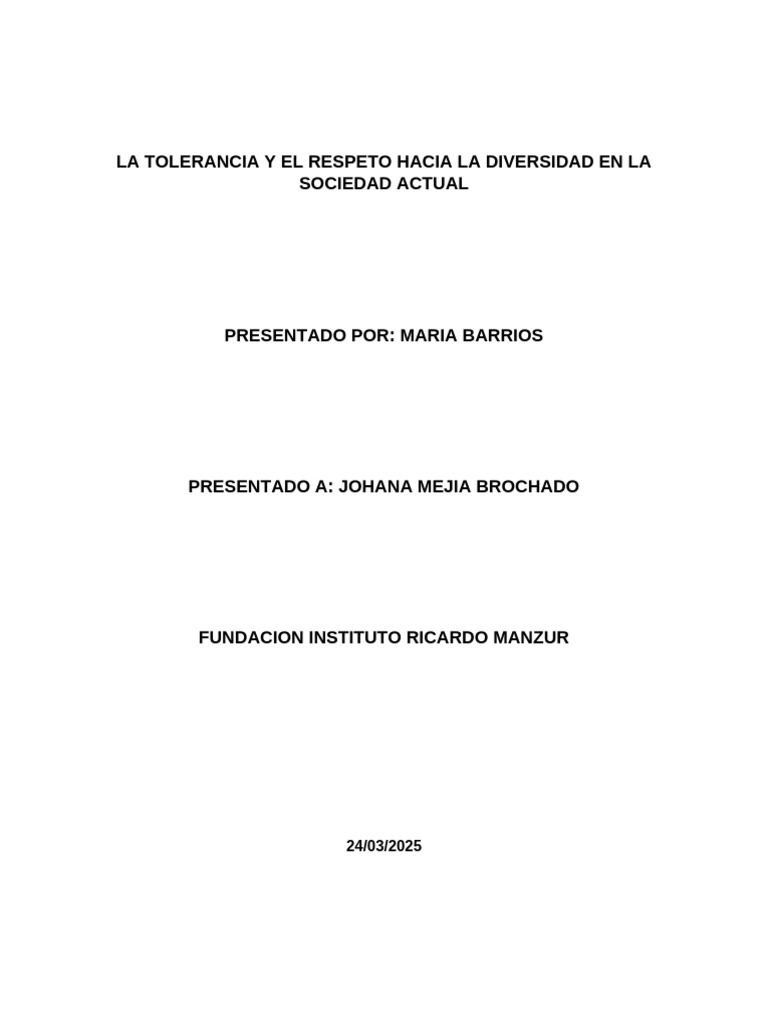 Tolerancia y Diversidad en la Sociedad | PDF | Tolerancia | Discriminación