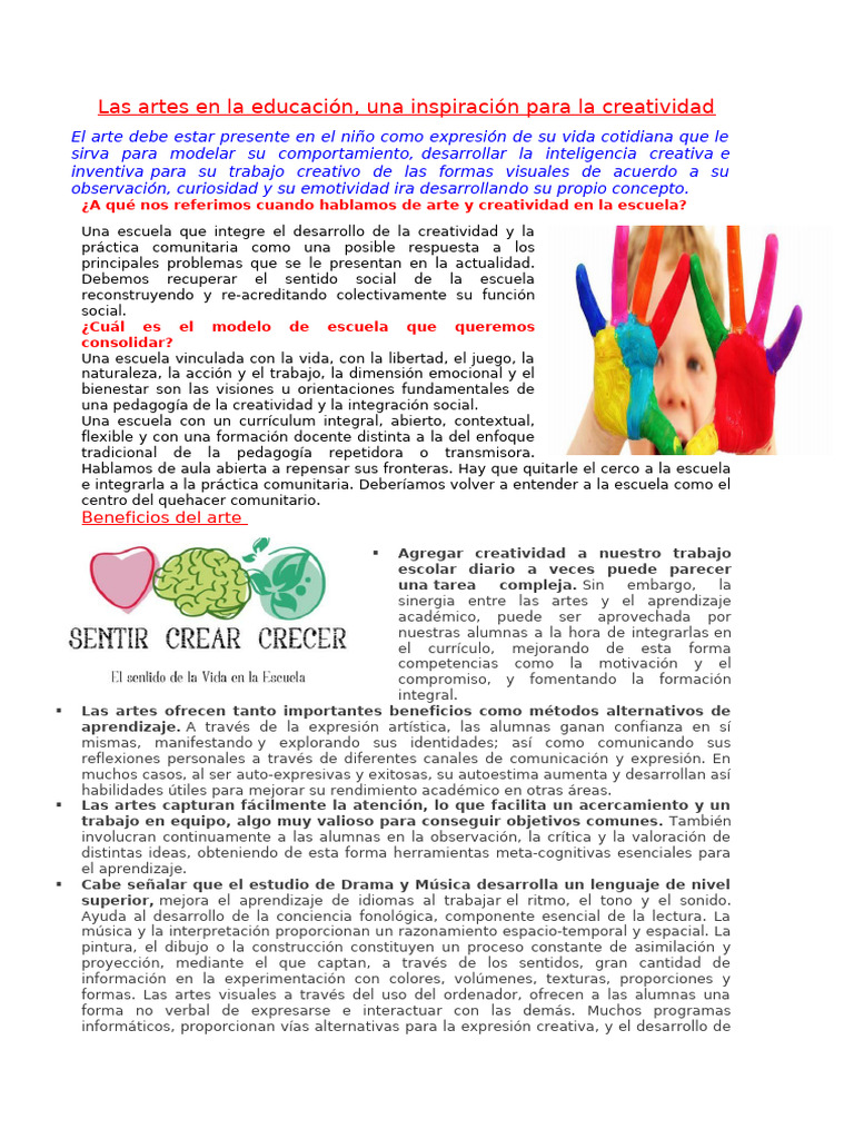 Arte y Creatividad en la Educación | PDF | Creatividad | Plan de estudios