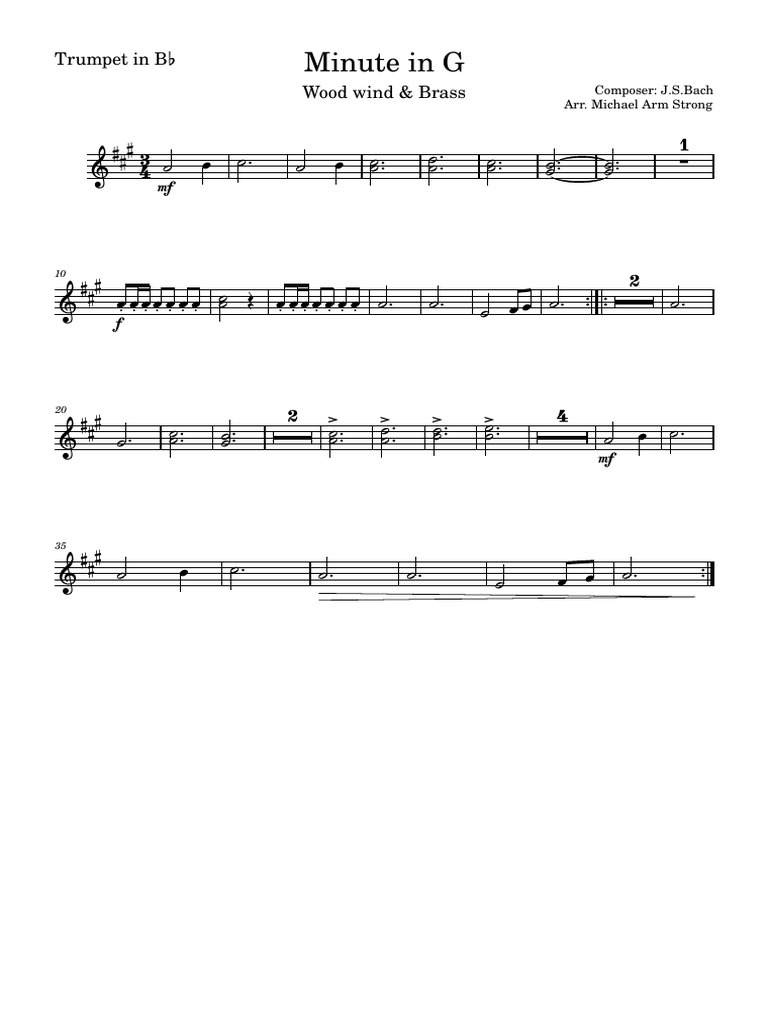 Bach's Minute in G for Trumpet | PDF