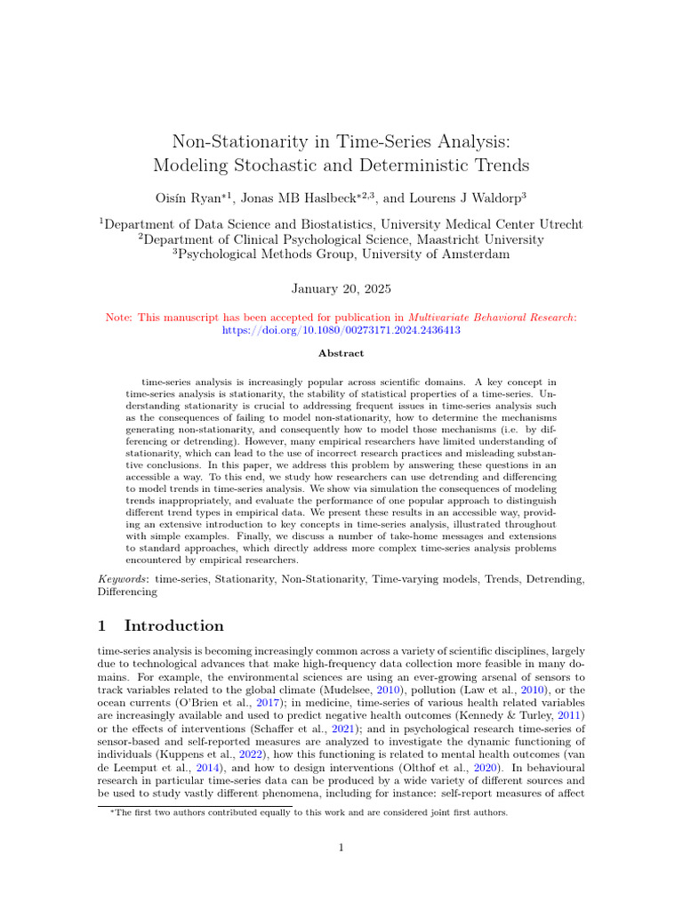 Non Stationarity in Time Series Analysis Modeling Stochastic and ...