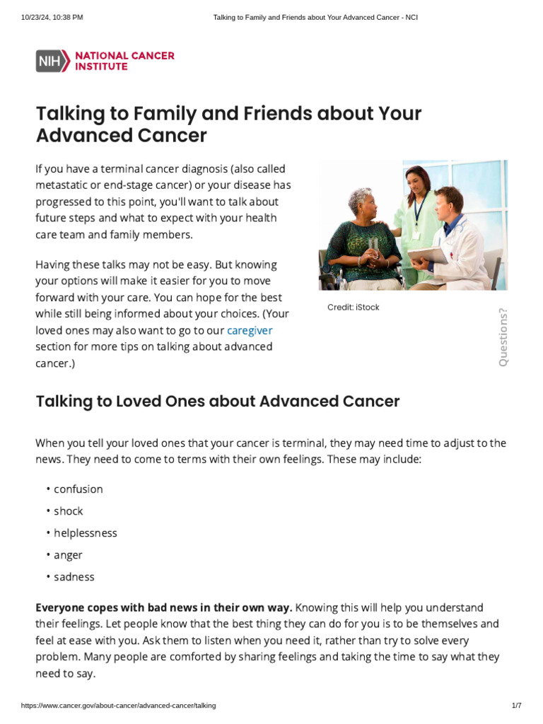 Discussing Advanced Cancer with Loved Ones | PDF | Cancer | End Of Life ...