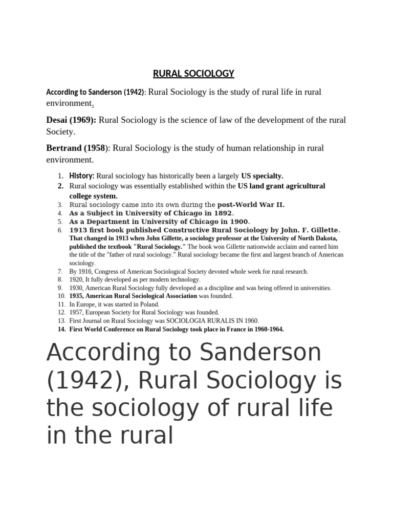 Rural Sociology Main Points | PDF | World Systems Theory | Sociology