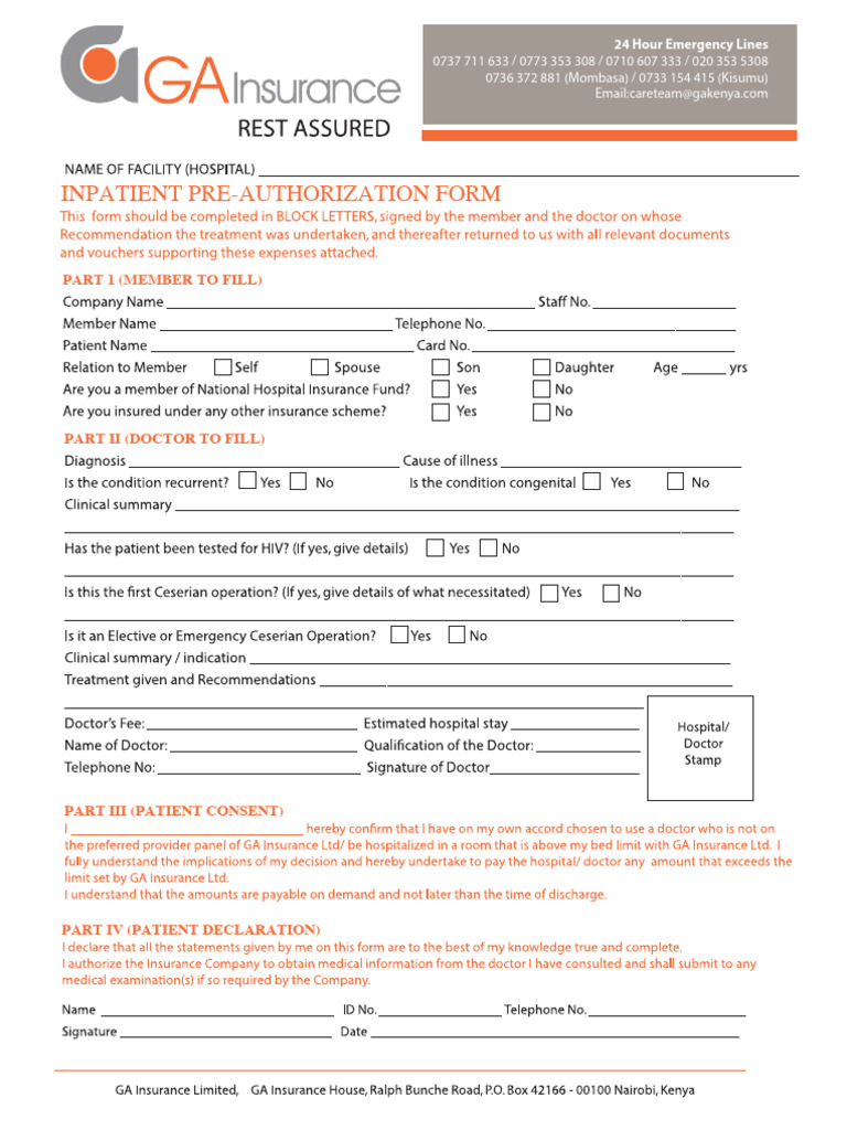 Inpatient Pre-Authorization Form Guide | PDF