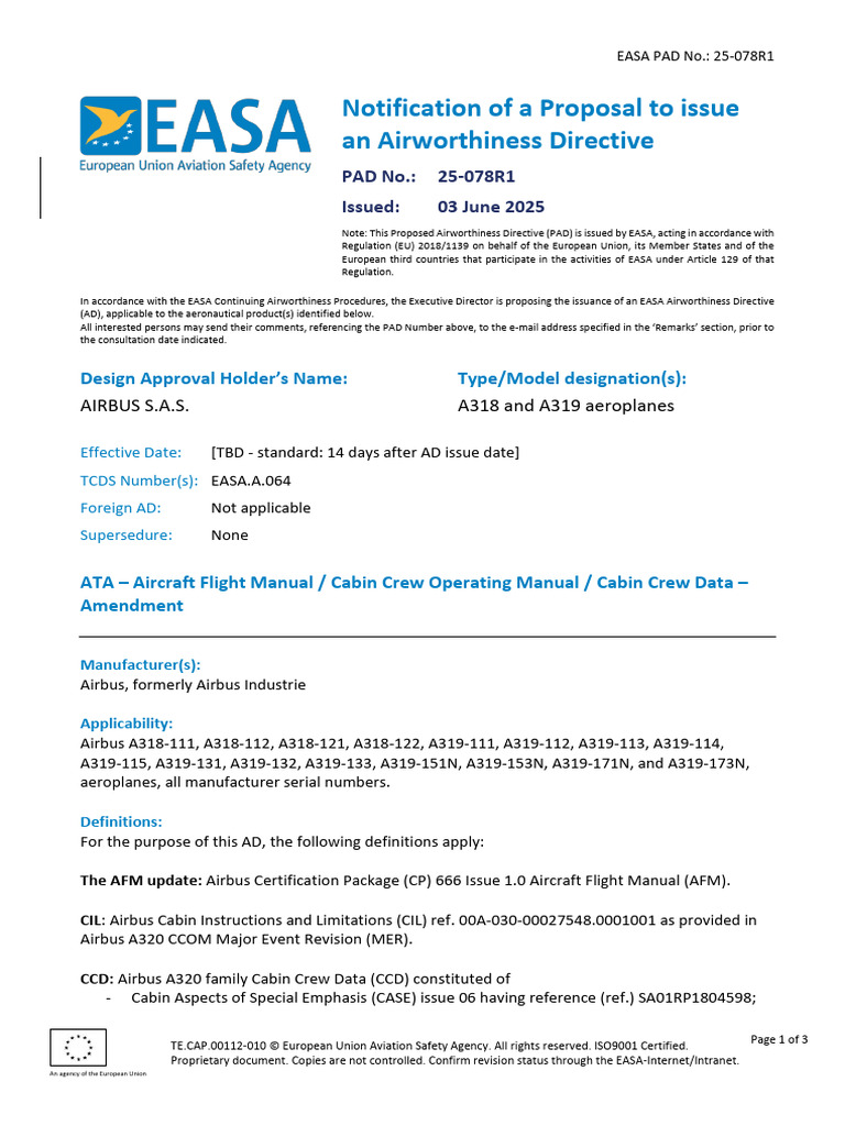 EASA Airworthiness Directive Proposal for A318/A319 | PDF | Airbus ...