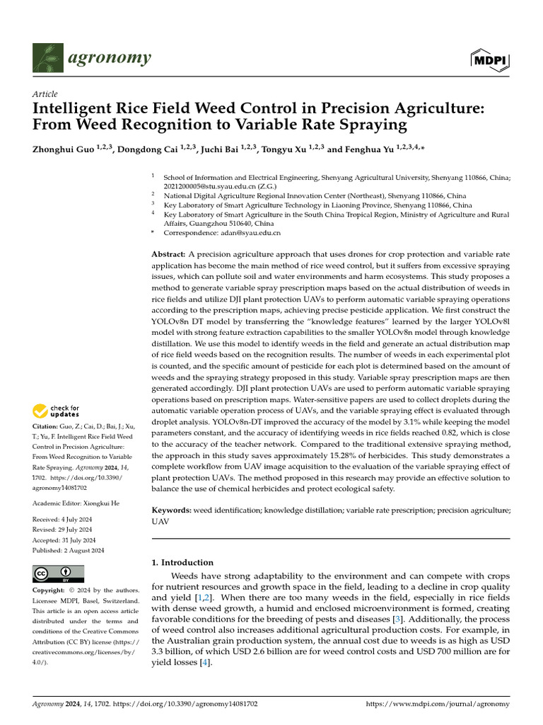 Intelligent Rice Field Weed Control in Precision Agriculture From Weed ...
