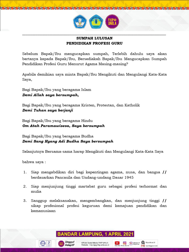 Sumpah Pendidikan Profesi Guru | PDF