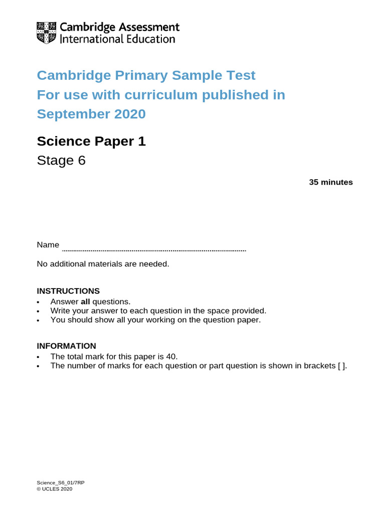 Cambridge Primary Science Test Sample | PDF | Rock (Geology) | Water