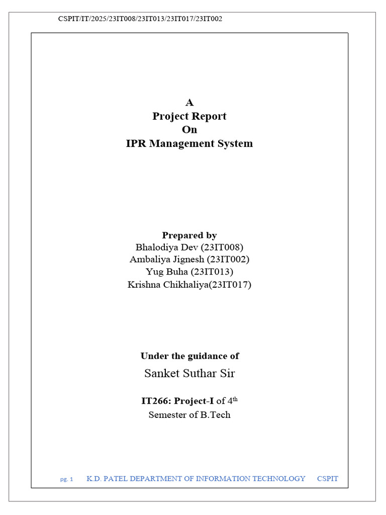 IPR Management System Project Report | PDF | Usability | Databases