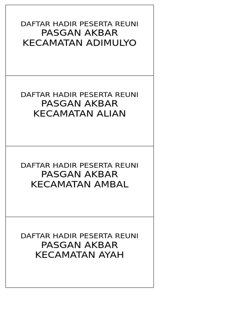 Daftar Hadir Reuni Pasgan Akbar | PDF