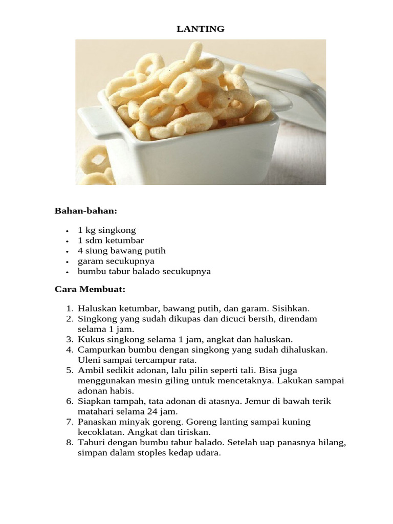 Resep Lanting Balado dan Variasi Makanan | PDF