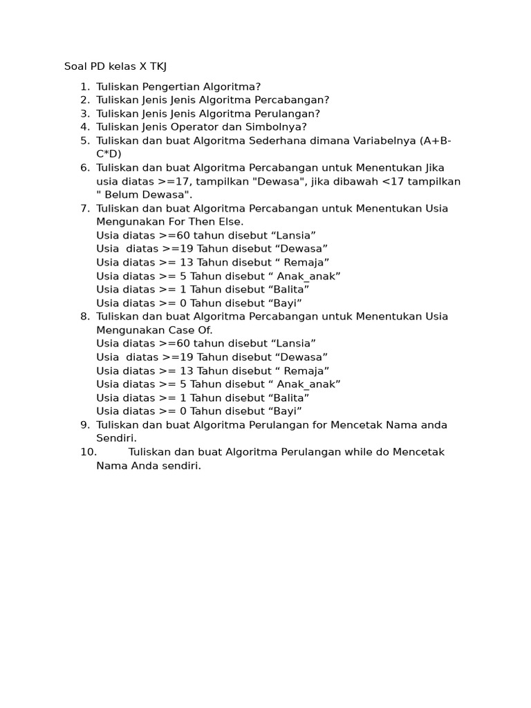 Soal Algoritma Pemrograman Dasar TKJ | PDF