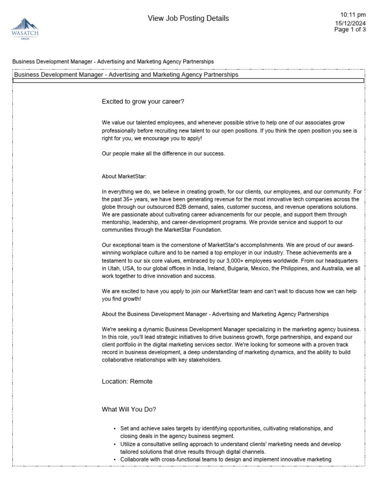 View Job Posting Details | PDF | Marketing | Sales