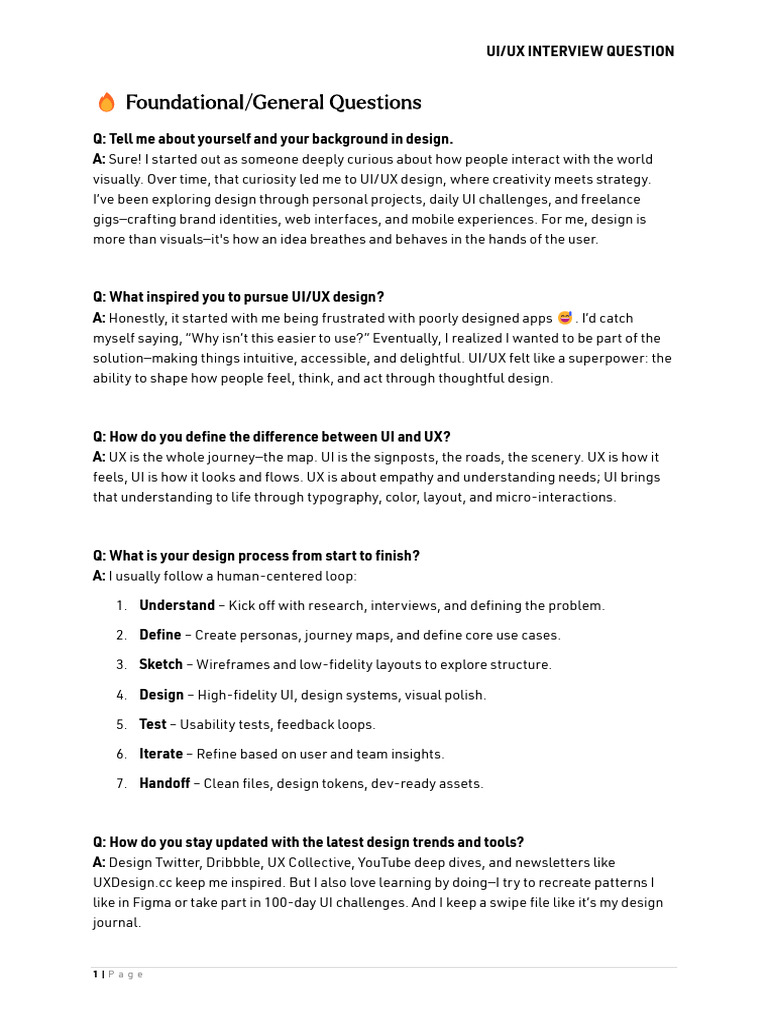 Essential UI/UX Interview Questions | PDF | Usability | User Interface