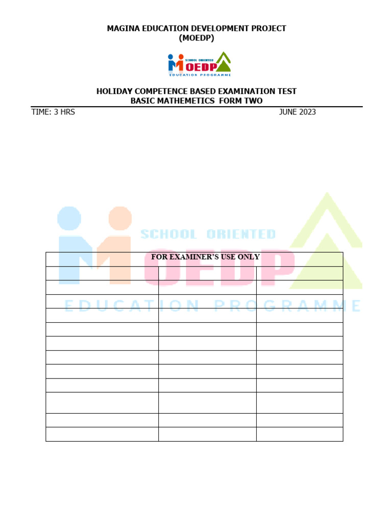 Form Two Basic Mathematics Exam 2023 | PDF | Mathematics