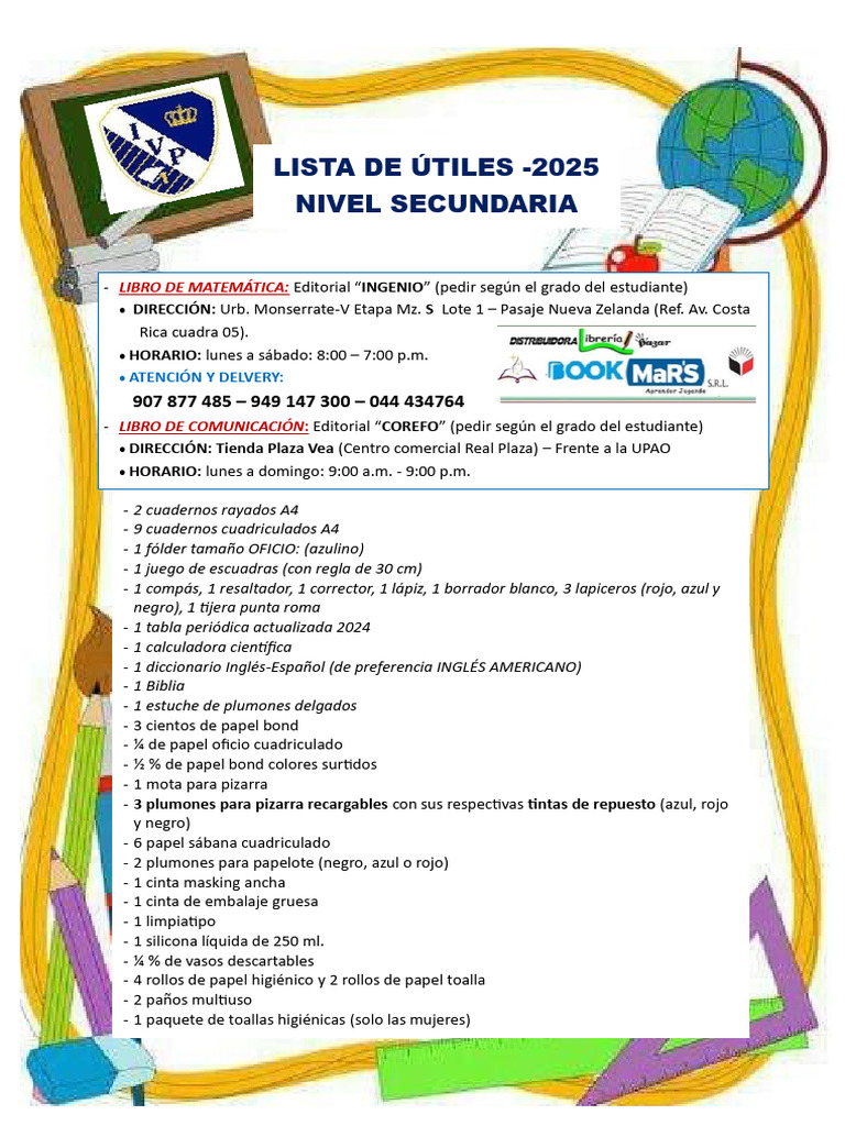 Útiles Escolares 2025 para Secundaria | PDF | Matemáticas