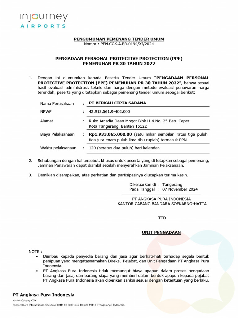 Pengadaan Personal Protective Protection (Ppe) Pemenuhan PR 30 Tahun ...