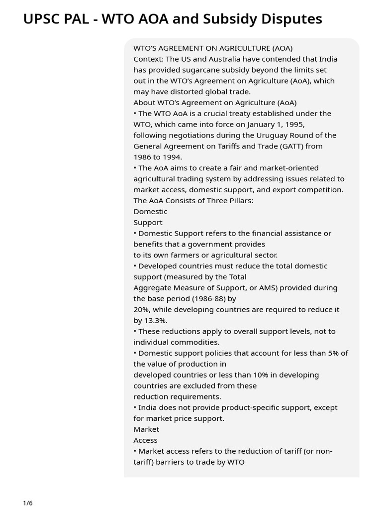 WTO AoA: India’s Subsidy Disputes Explained | PDF | World Trade ...