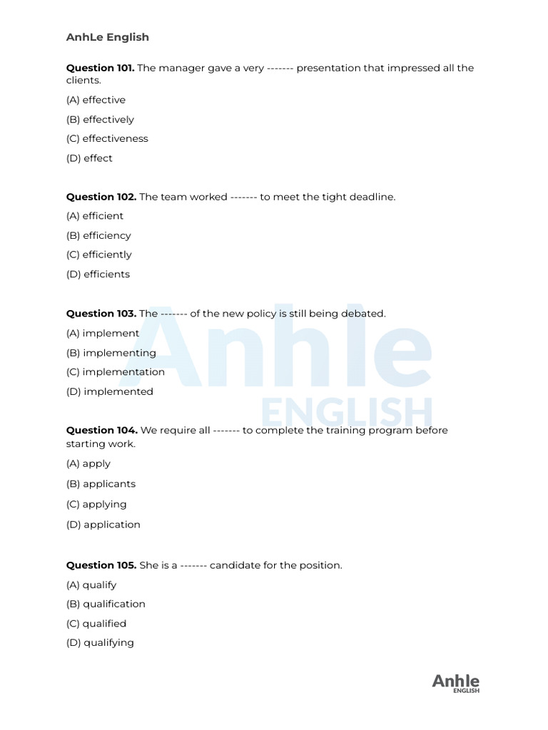 English Grammar Practice Questions | PDF