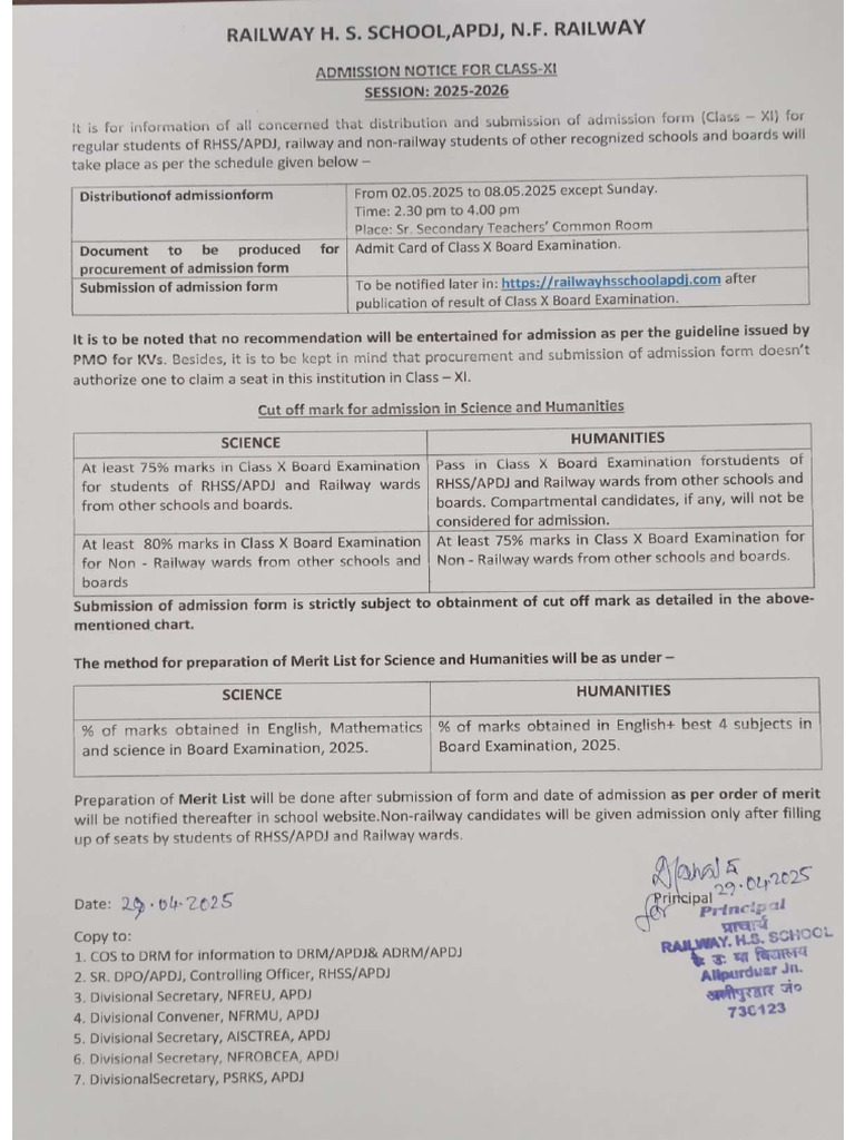 Admission Notice XI 2025 | PDF