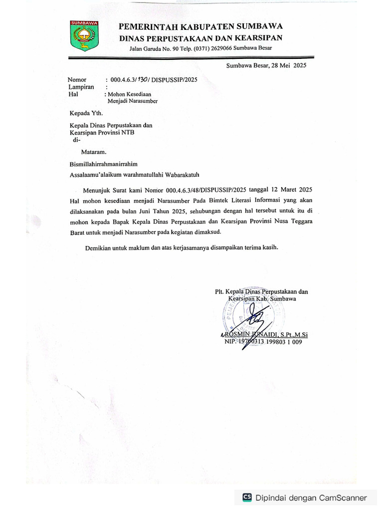 Surat Mohon Kesediaan Menjadi Narasumber Pdf