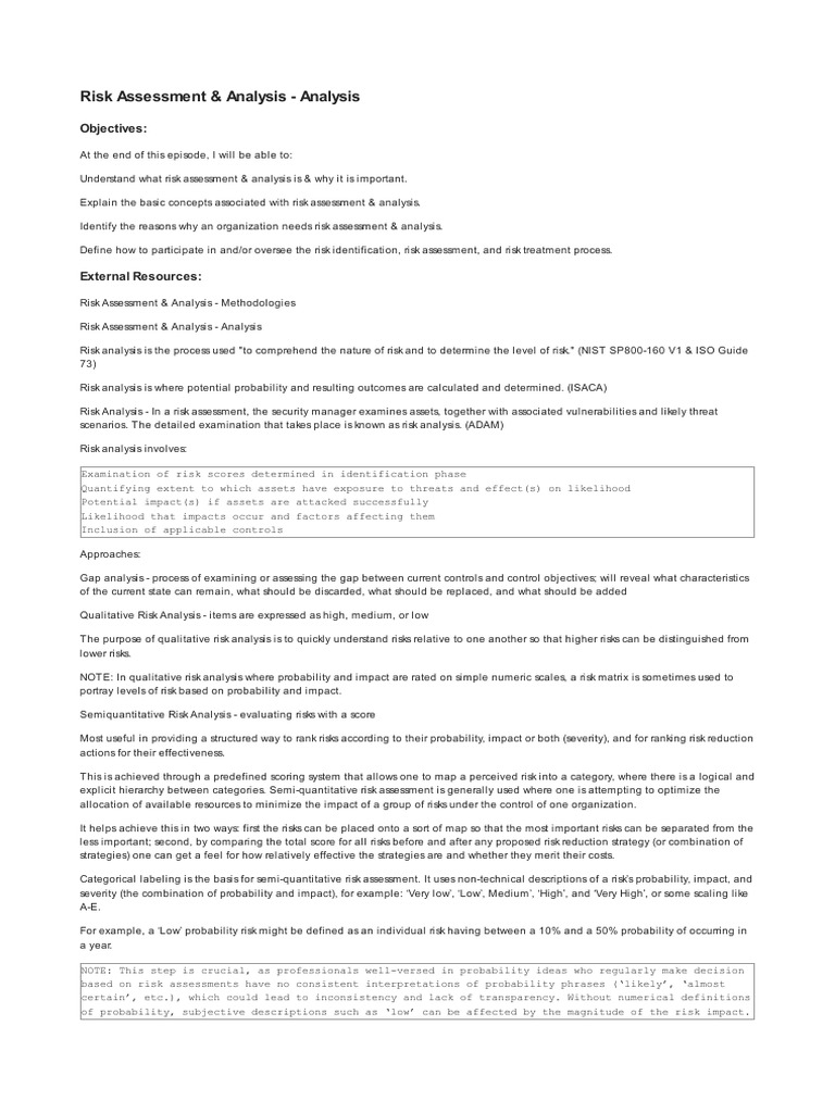 Isaca Cism 2 8 1 Risk Assessment and Analysis Analysis | PDF | Risk ...