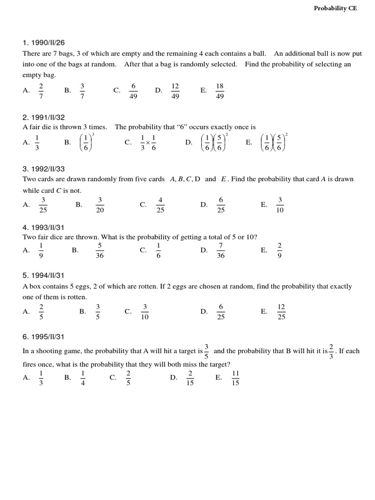 Probability CE | PDF | Probability | Dice