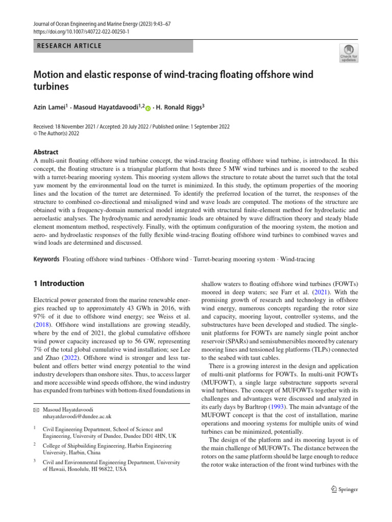 Floating Offshore Wind Turbine Dynamics | PDF | Offshore Wind Power | Force