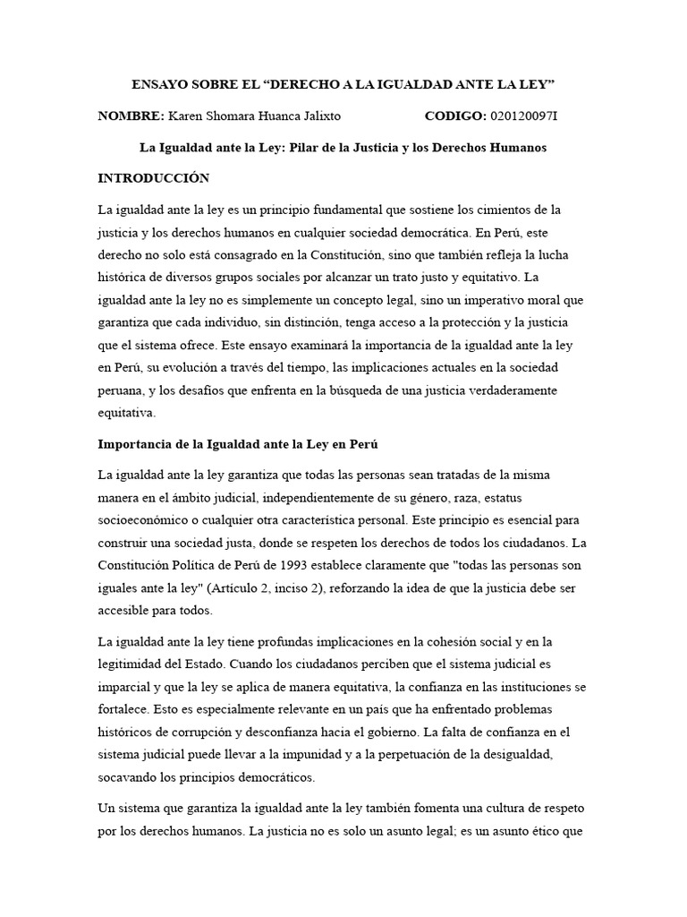 Derecho A La Igualdad Ante La Ley | PDF | Derechos humanos | Igualdad ...