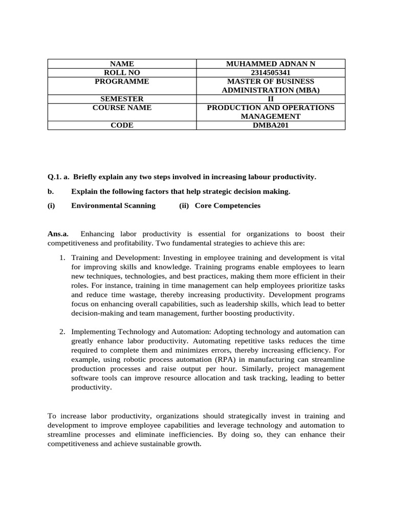 Enhancing Labor Productivity Strategies Pdf Supply Chain Management