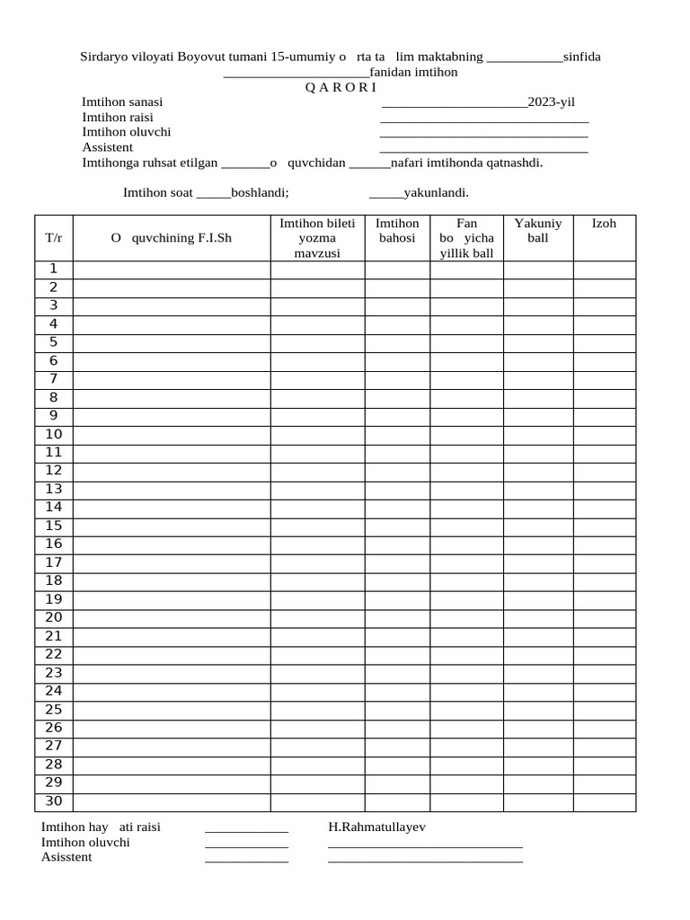 Imtihon Varaqasi | PDF
