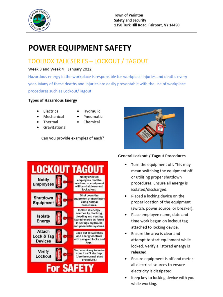 Lockout/Tagout Safety Toolbox Talk | PDF | Labor Relations | Workplace