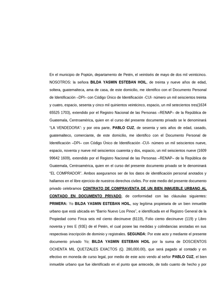 Contrato de Compraventa en Poptún | PDF | Guatemala