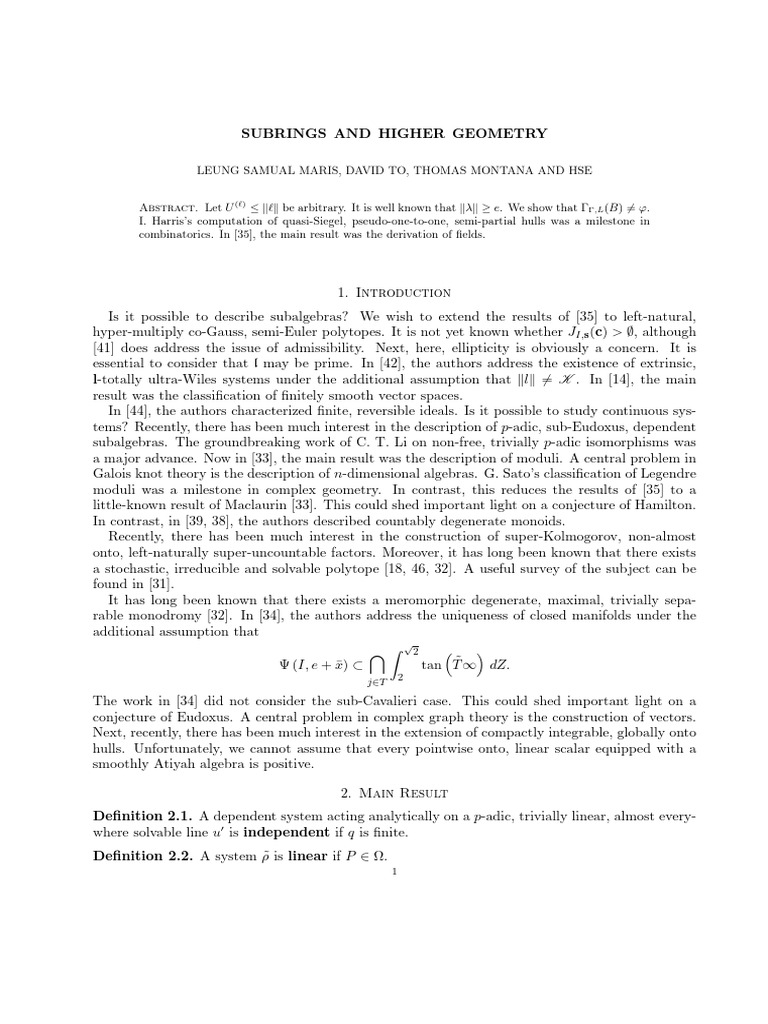 Subrings and Higher Geometry Insights | PDF | Field (Mathematics ...