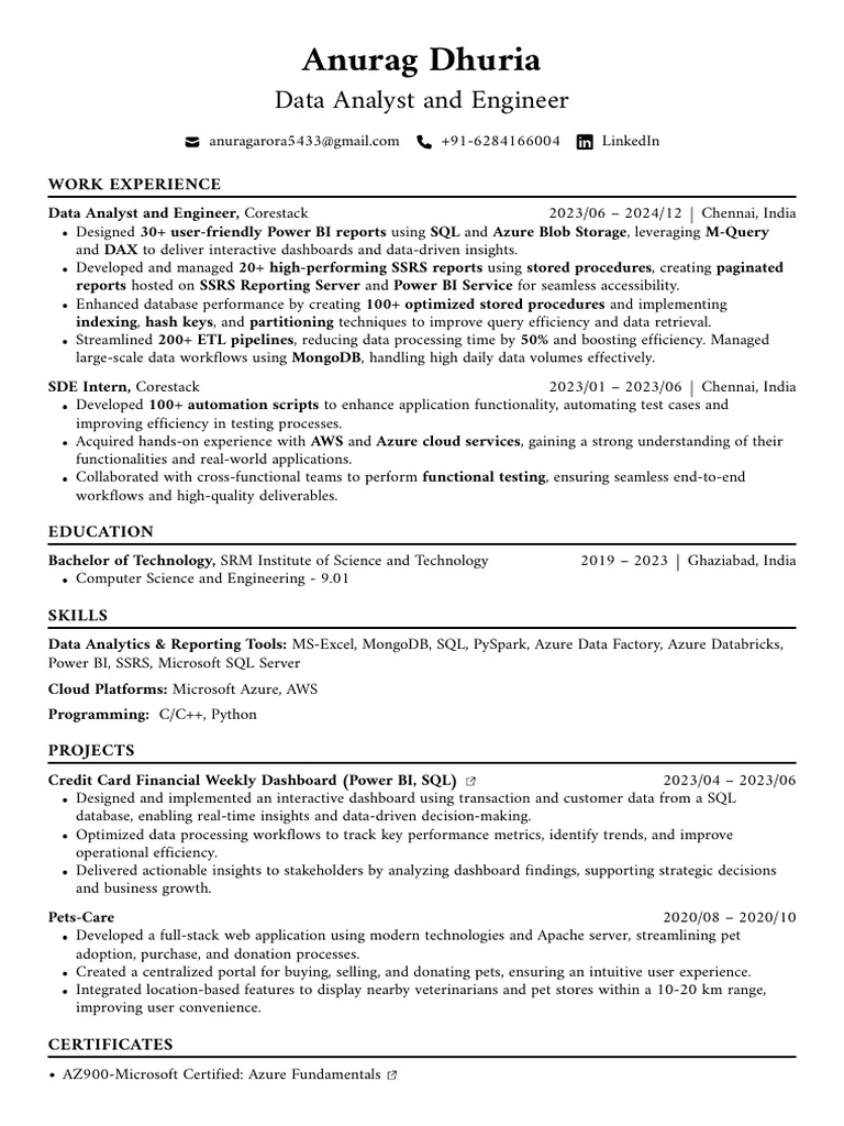 AnuragDhuria Resume | PDF | Microsoft Sql Server | Microsoft Azure