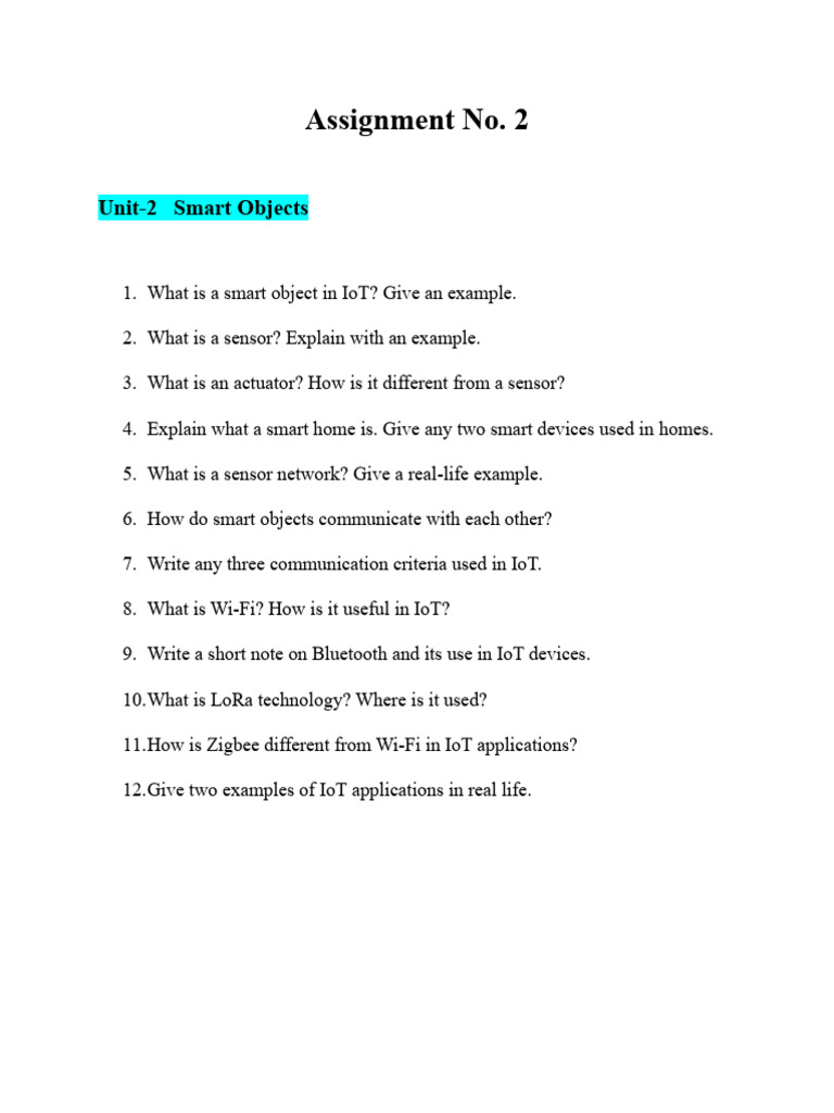 Assignment No. 2 (IOT) | PDF