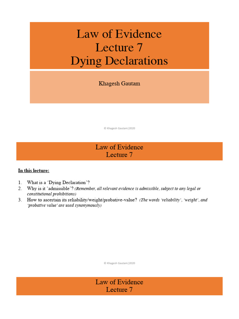 Dying Declarations in Legal Evidence | PDF | Evidence (Law) | Relevance ...