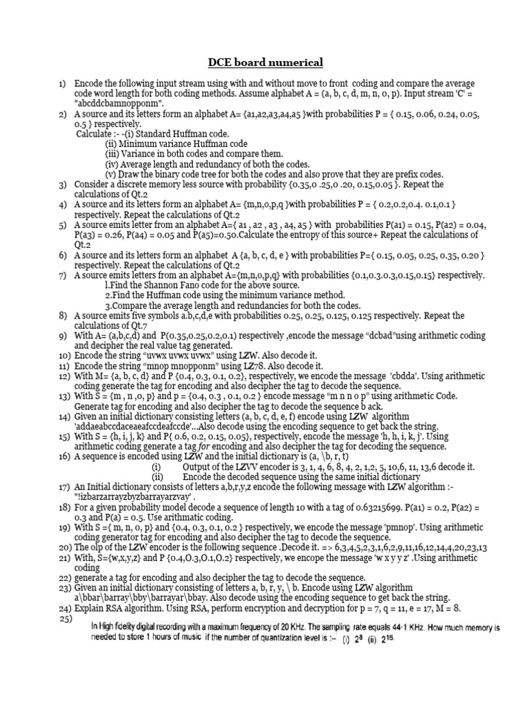 DCE Board Numerical List Finalised | PDF | Code | Computing