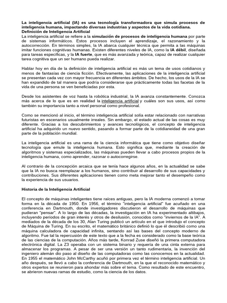 Definición y Usos de la IA Actual | PDF | Inteligencia artificial ...
