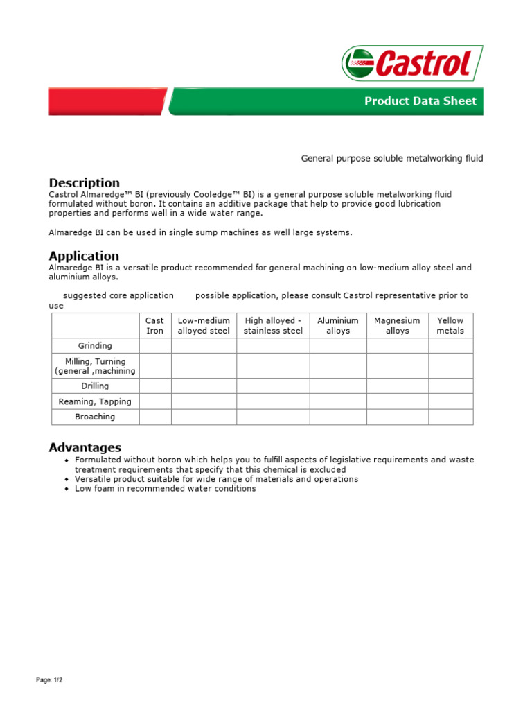 Castrol Almaredge BI Product Overview | PDF | Alloy | Steel