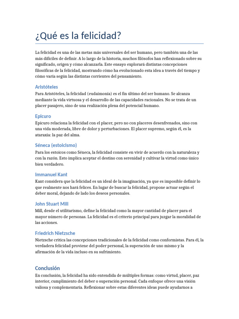 Filosofías sobre la felicidad humana | PDF