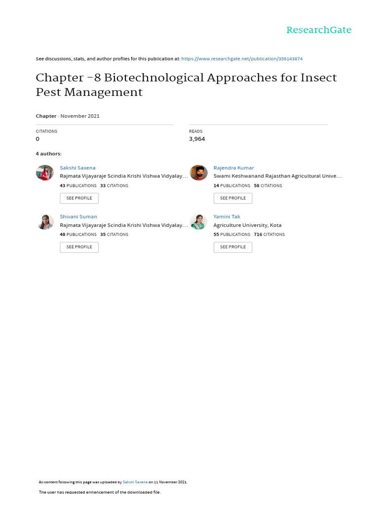 Bio Technological Approaches For Insect Pest Management 1 | PDF | Rna ...