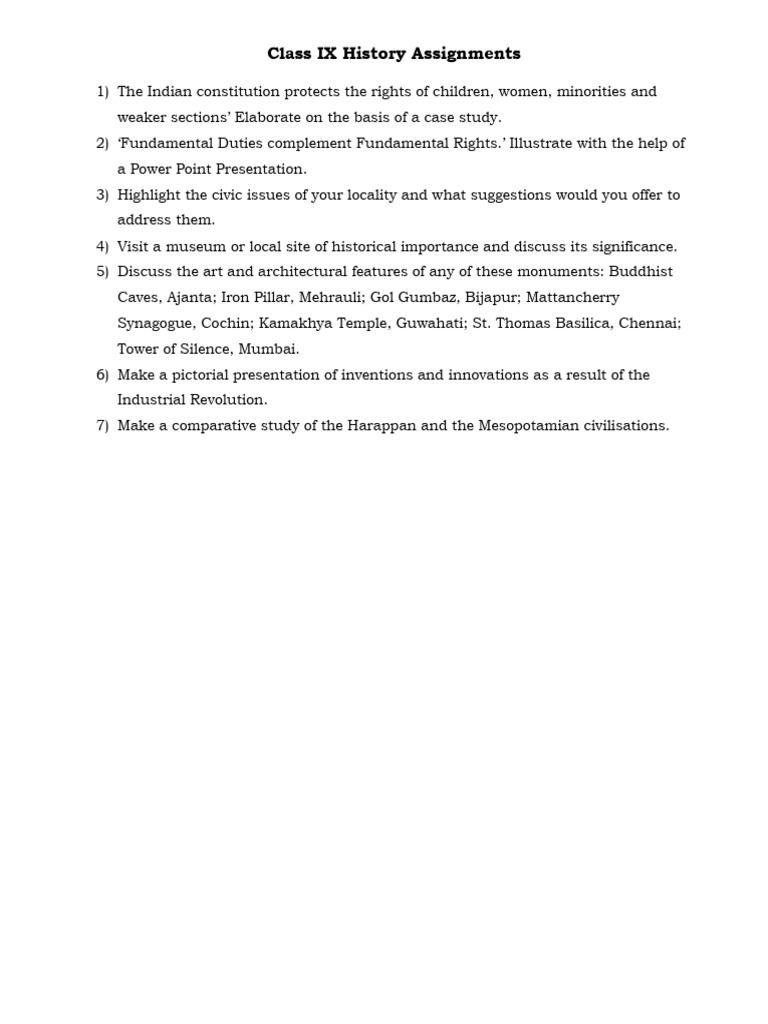 Class IX History Assignment Topics | PDF