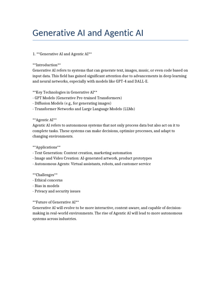 Generative AI and Agentic AI | PDF