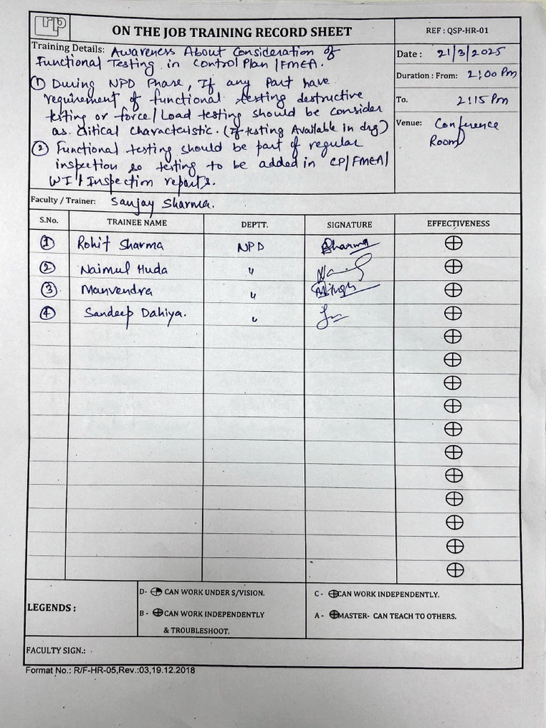 03-S5 - Training Record-Awareness About Consideration of Functional ...