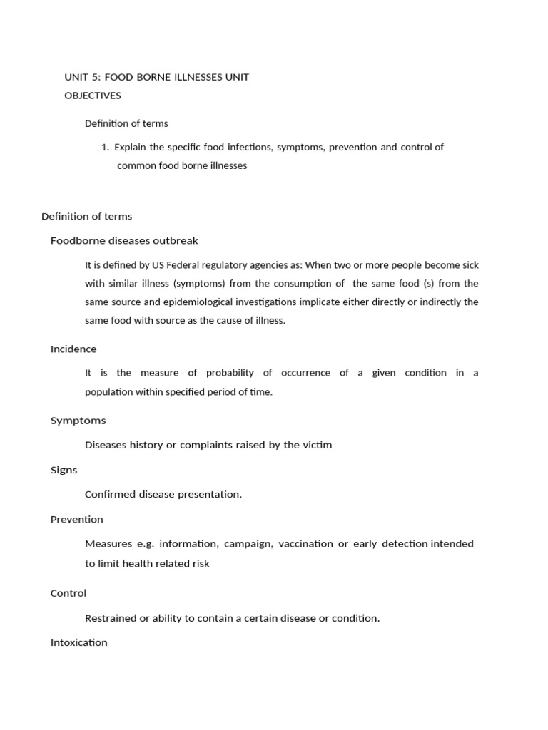 UNIT 5 - FOOD Borne Illnesses | PDF | Foodborne Illness | Infection