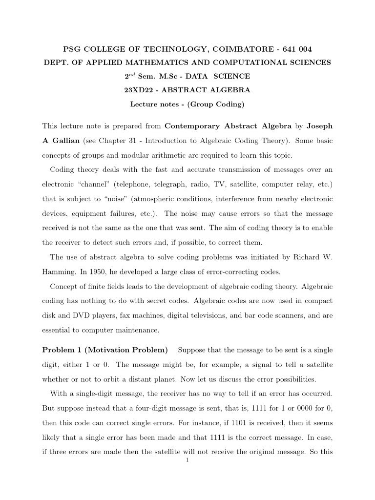 Abstract Algebra in Coding Theory | PDF | Matrix (Mathematics ...