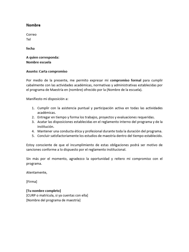 Carta de Compromiso para Maestría | PDF