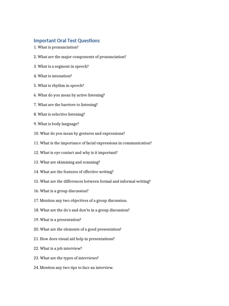 Key Oral Test Questions Explained | PDF
