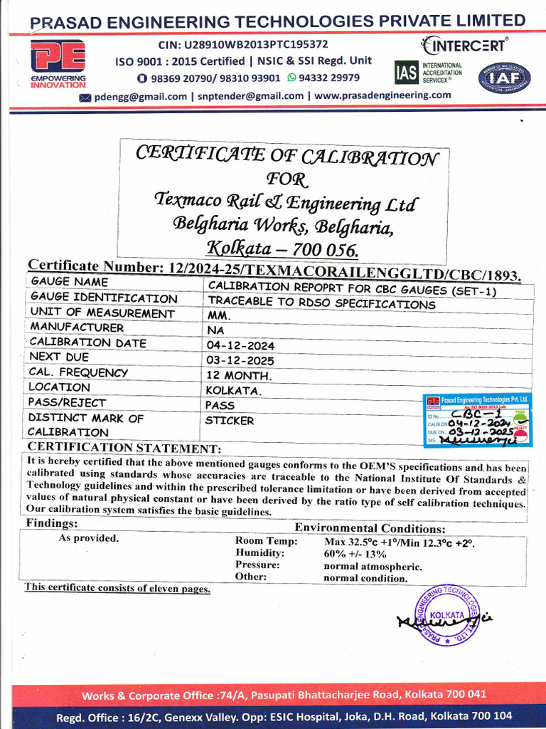 Calibration Report for Engineering Components | PDF | Calibration ...