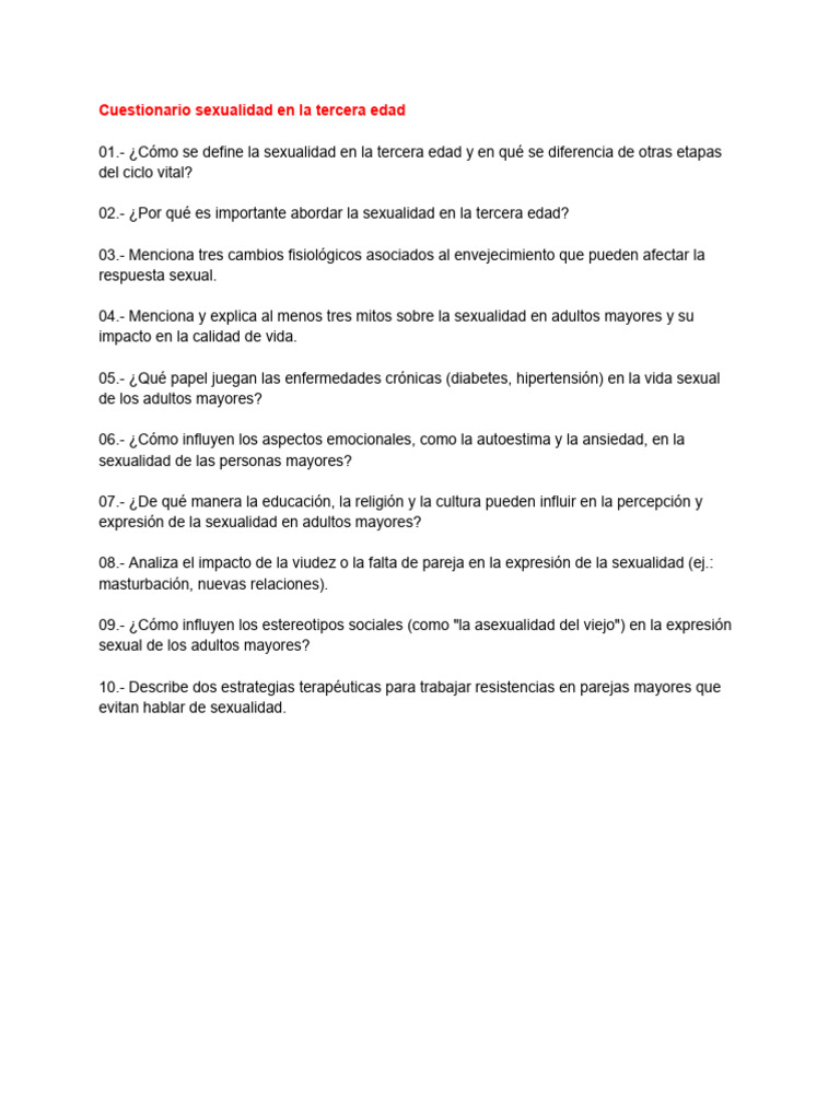 Sexualidad en la Tercera Edad: Mitos y Realidades | PDF